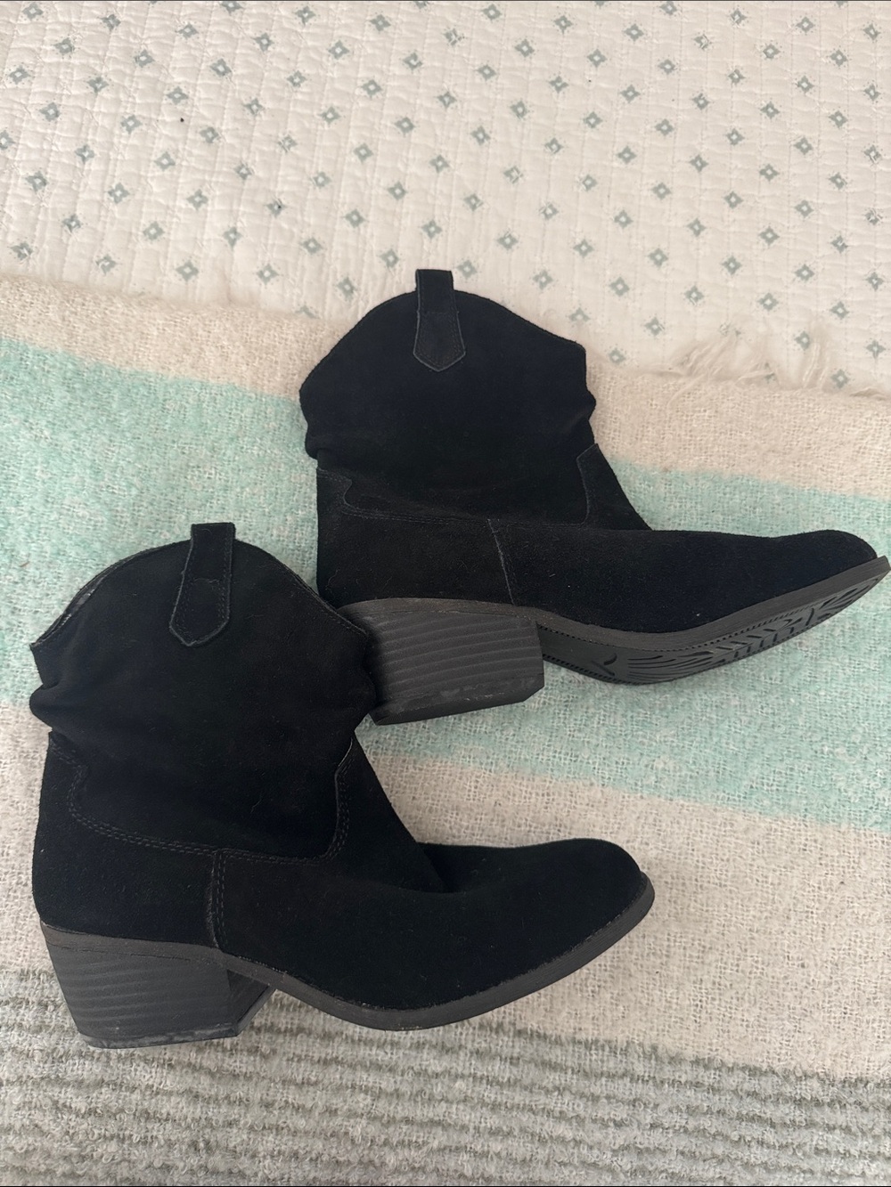 Black Suede Mid Heel Ankle Boots - Women